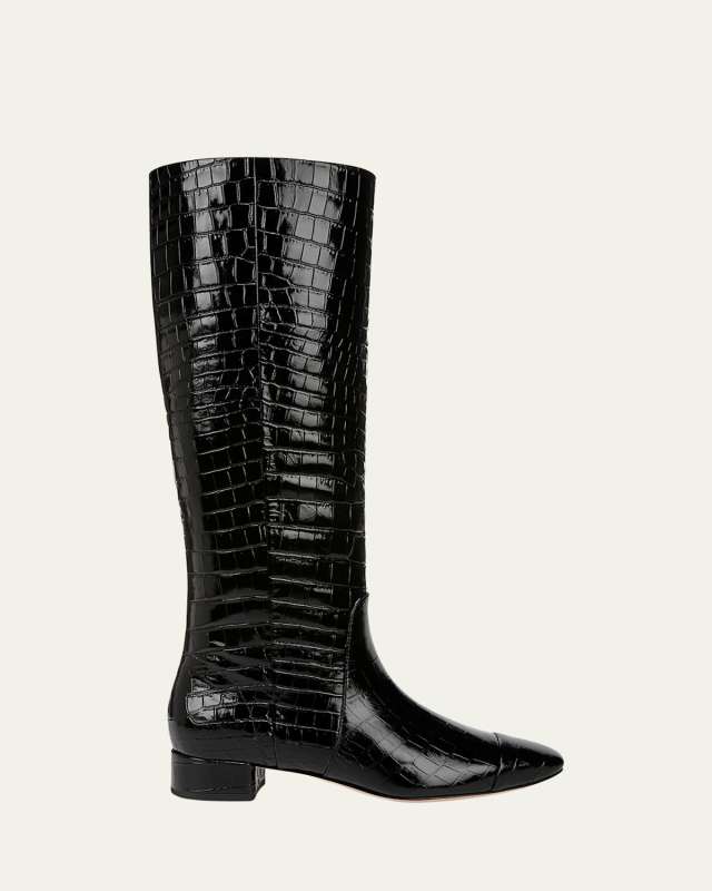 Cecile Croco Square-Toe Knee Boots